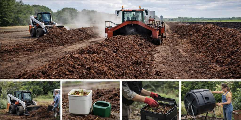 image showing how to move compost in large and small condition.